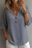 French V-neck Seven Quarter Sleeved T-shirt