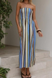 Striped Printed Strapless Backless Dress