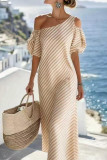 Striped Off Shoulder Short Sleeved Loose Dress