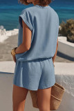 Large Size V-neck Shirt Shorts 2-piece Set