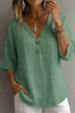 French V-neck Seven Quarter Sleeved T-shirt