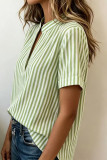 Striped Printed V-neck Short Sleeved Shirt