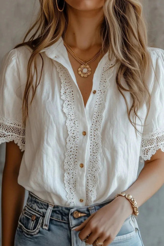 Loose Lace Short Sleeved Casual Shirt