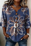Large Size Ruffled Short Sleeved Printed T-shirt