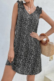 Polka Dot V-neck Ruffled Sleeveless Dress