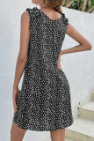 Polka Dot V-neck Ruffled Sleeveless Dress