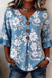 Large Size Ruffled Short Sleeved Printed T-shirt