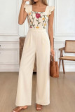 Retro Square Neck Ruffled Wide Leg Jumpsuit