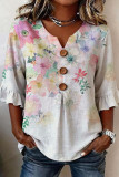 Large Size Ruffled Short Sleeved Printed T-shirt