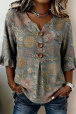 Large Size Ruffled Short Sleeved Printed T-shirt