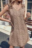 Polka Dot V-neck Ruffled Sleeveless Dress