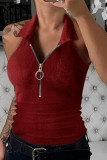Solid Color Lapel Zipper Sleeveless Vest 