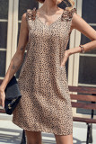 Polka Dot V-neck Ruffled Sleeveless Dress