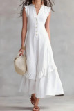Solid Color V-neck Ruffled Sleeveless Dress