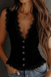 Suede V-neck Lace Sleeveless Vest