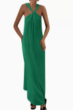 Sleeveless Hanging Neck Pocket Beach Dress