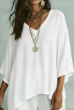 Large Size Solid Color V-neck Bat Sleeve T-shirt