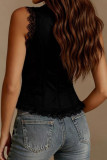 Suede V-neck Lace Sleeveless Vest