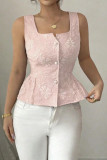 Jacquard Sleeveless Square Neck Ruffled Vest