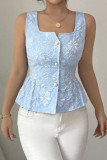 Jacquard Sleeveless Square Neck Ruffled Vest