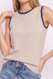 Striped Printed Round Neck Sleeveless Vest
