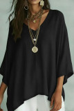 Large Size Solid Color V-neck Bat Sleeve T-shirt