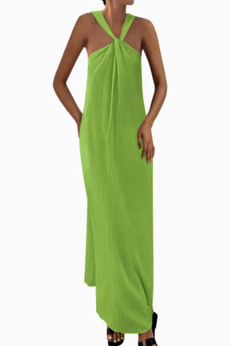 Sleeveless Hanging Neck Pocket Beach Dress