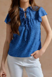 Large Size Floral Print Lace Up Short Sleeved T-shirt