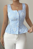 Jacquard Sleeveless Square Neck Ruffled Vest