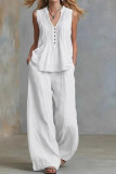 V-neck Pleated Vest Wide Leg Pants 2-piece Set