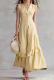 Solid Color V-neck Ruffled Sleeveless Dress