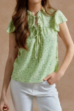 Large Size Floral Print Lace Up Short Sleeved T-shirt