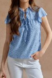 Large Size Floral Print Lace Up Short Sleeved T-shirt