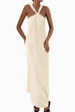 Sleeveless Hanging Neck Pocket Beach Dress