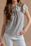 Large Size Floral Print Lace Up Short Sleeved T-shirt