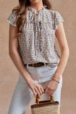 Large Size Floral Print Lace Up Short Sleeved T-shirt