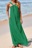 Sleeveless Hanging Neck Pocket Beach Dress