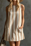 Retro Striped Sleeveless Round Neck Mini Dress