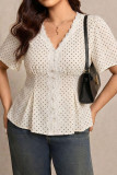 Large Size Polka Dot Lace Waist Cinched Shirt