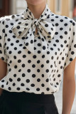 Polka Dot Short Sleeved Lace Up Shirt