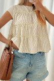 Striped Ruffled Short Sleeved Round Neck T-shirt
