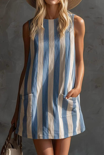 Retro Striped Sleeveless Round Neck Mini Dress
