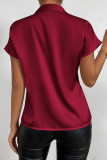 Solid Color Short Sleeved Bow Satin Shirt