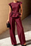Flying Sleeve Ruffle Shirt Wide Leg Pants 2-piece Set