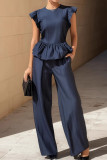Flying Sleeve Ruffle Shirt Wide Leg Pants 2-piece Set