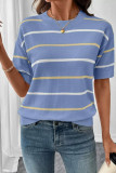 Striped Contrasting Short Sleeved Knitted Sweater