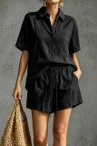 Lapel Short Sleeved Shirt Shorts Two-piece Set