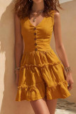 Large Size V-neck Button Sleeveless Ruffle Dress