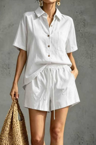 Lapel Short Sleeved Shirt Shorts Two-piece Set