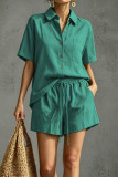 Lapel Short Sleeved Shirt Shorts Two-piece Set